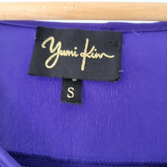 Anthropologie Yumi Kim 100% silk blue roll tab sleeve button down pleated top S - Picture 6 of 7